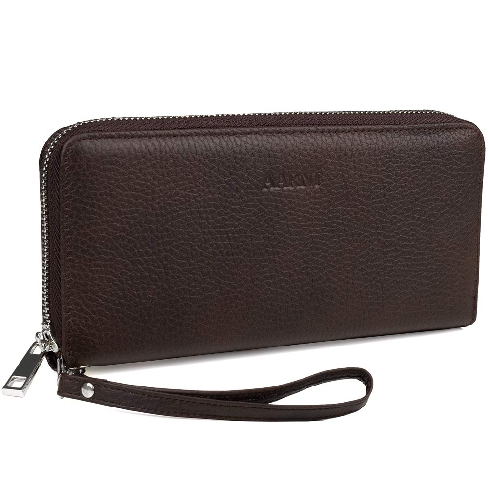 Elk Leather Clutch Wallet (Dark Brown)