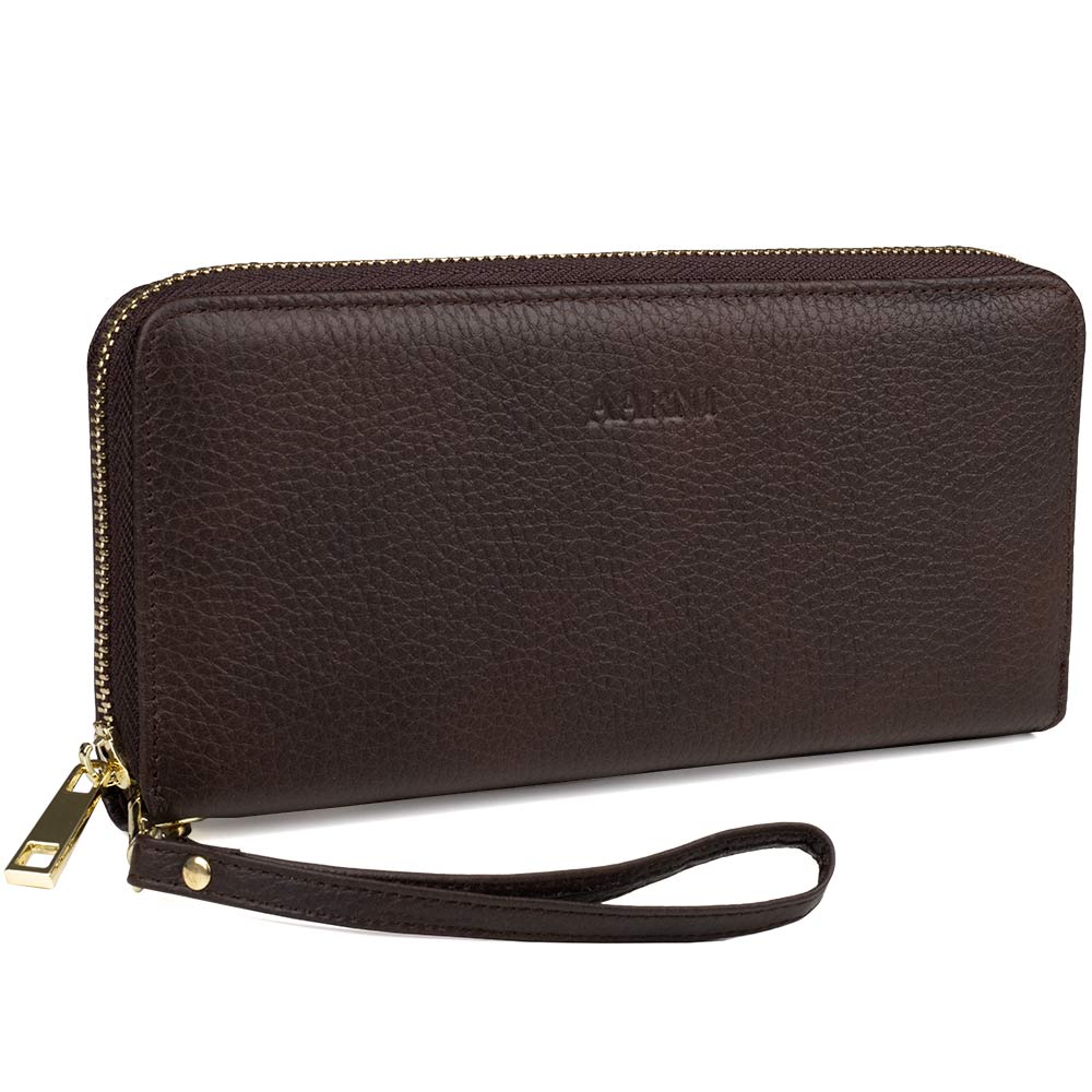 Elk Leather Clutch Wallet (Dark Brown)